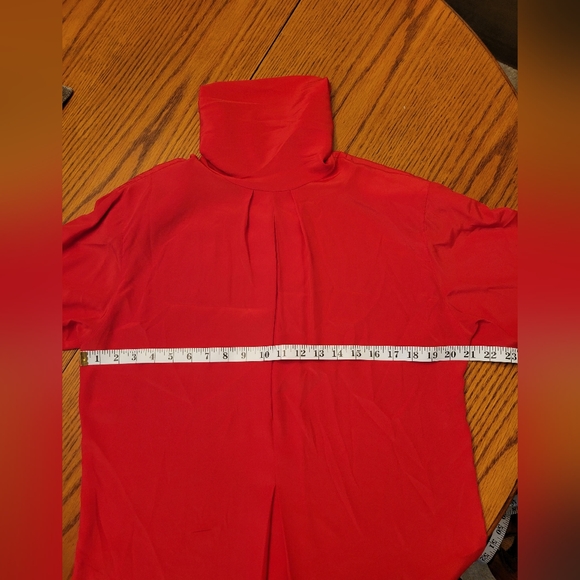 Vintage 80s Christian Dior Chemises Red Mock Neck Blouse Button Back Secretary 6 - Picture 7 of 7